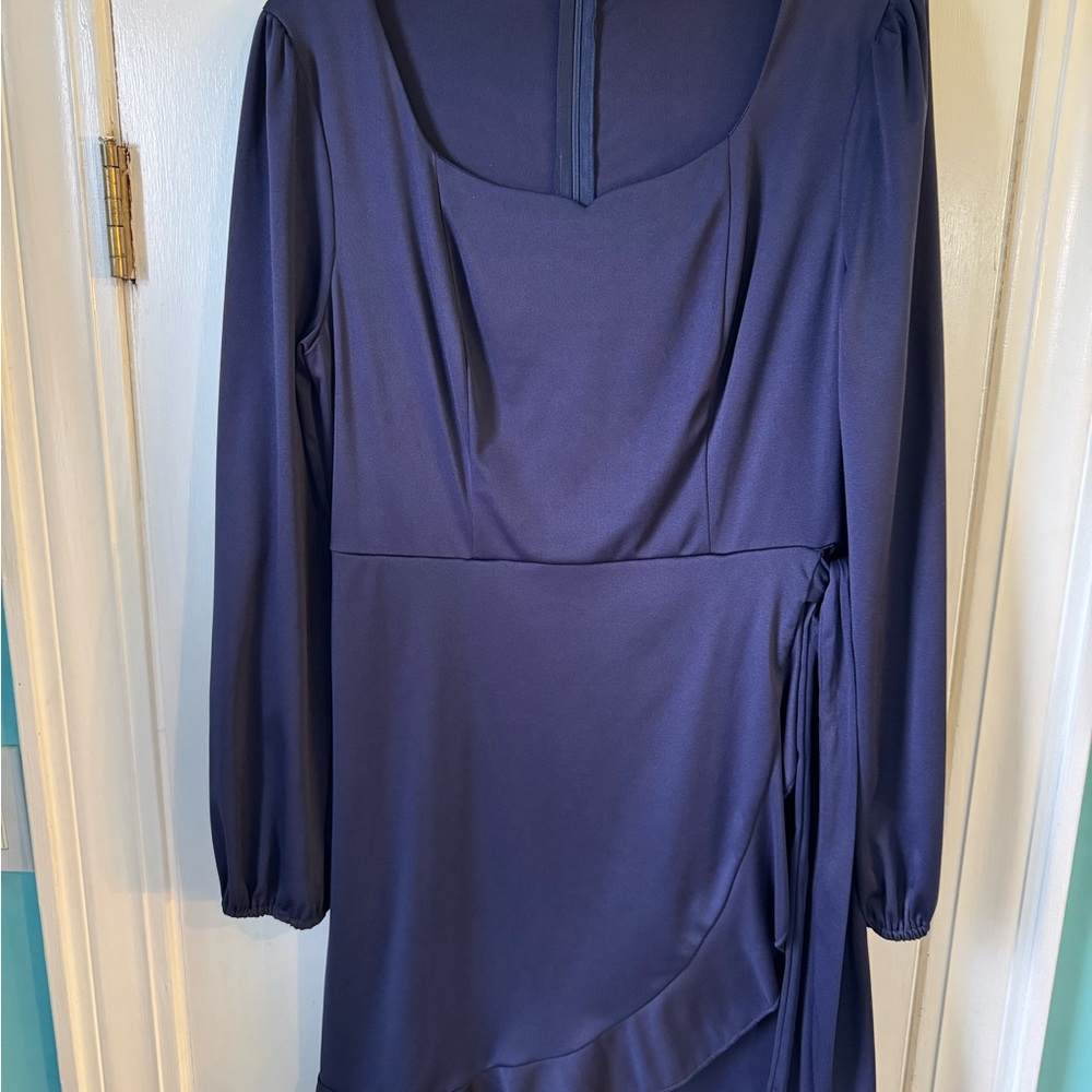 Grace Karin Blue Asymmetrical Wrap Dress with Bishop Sleeves - Picture 2 of 5